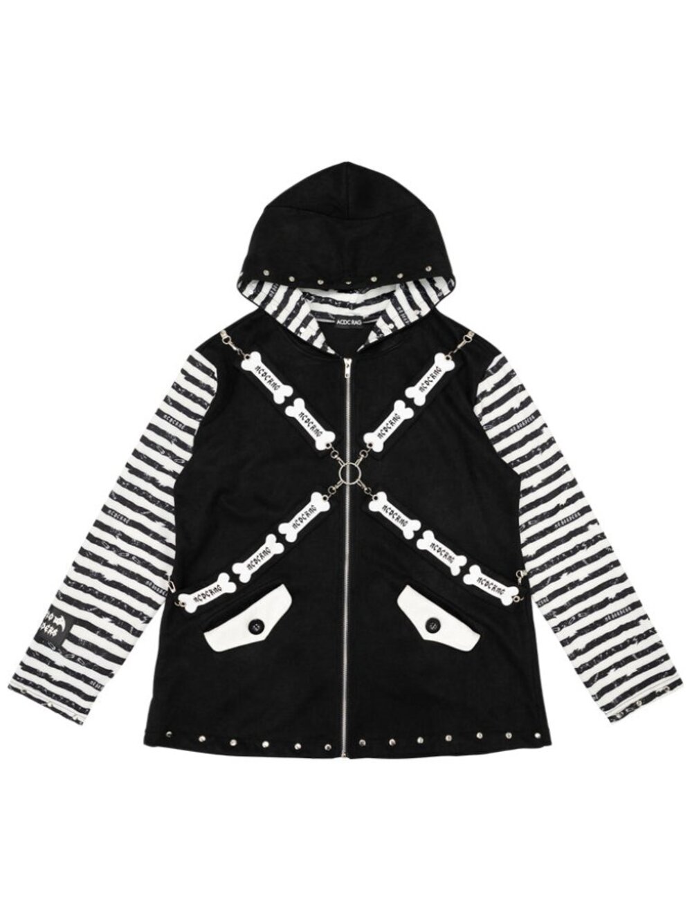 NEW ACDC RAG Zero Dark Gothic Black White Oversized Zip Jacket